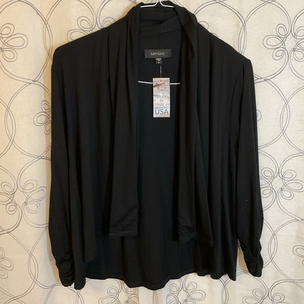 Karen Kane Jacket Open Drape Jacket Lifestyle Black Color 3/4 Sleeve Size Large